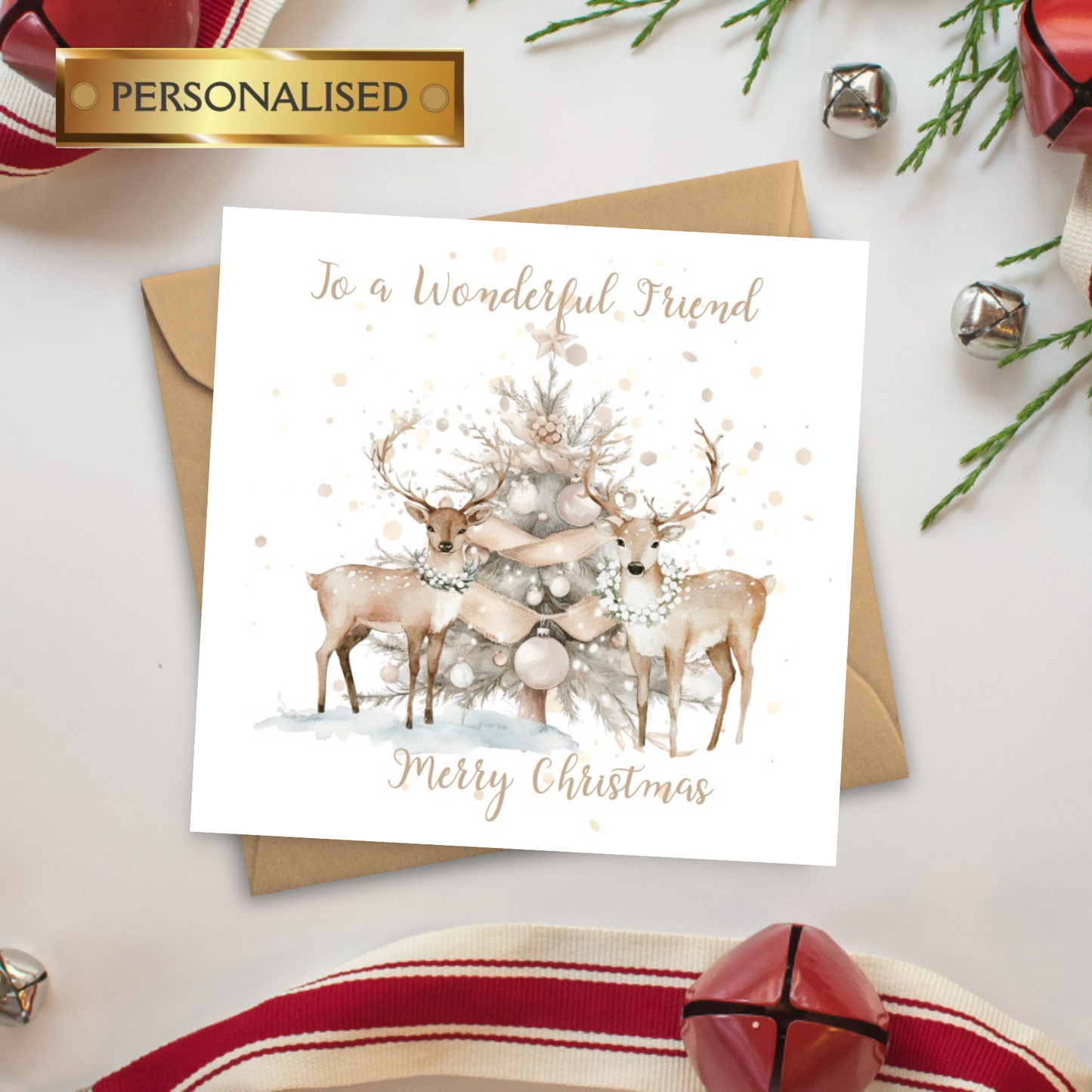 Personalised Christmas Card – Mum, Dad, Friend any Relation | Custom Festive Reindeer Christmas Card | Holiday Greeting Card with Envelope