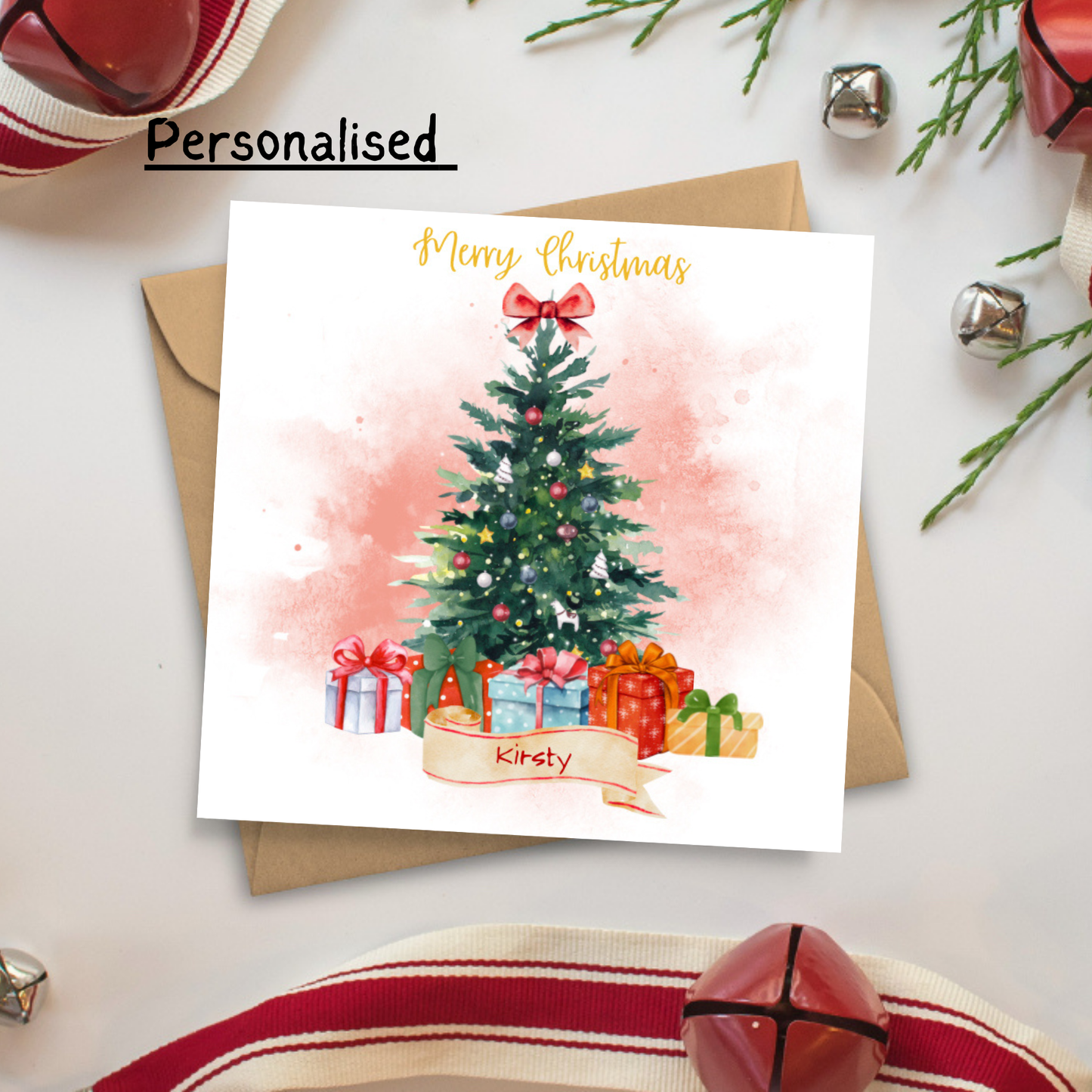 Personalised Christmas Card | Custom Name Christmas Tree Card | Festive Holiday Greeting Card
