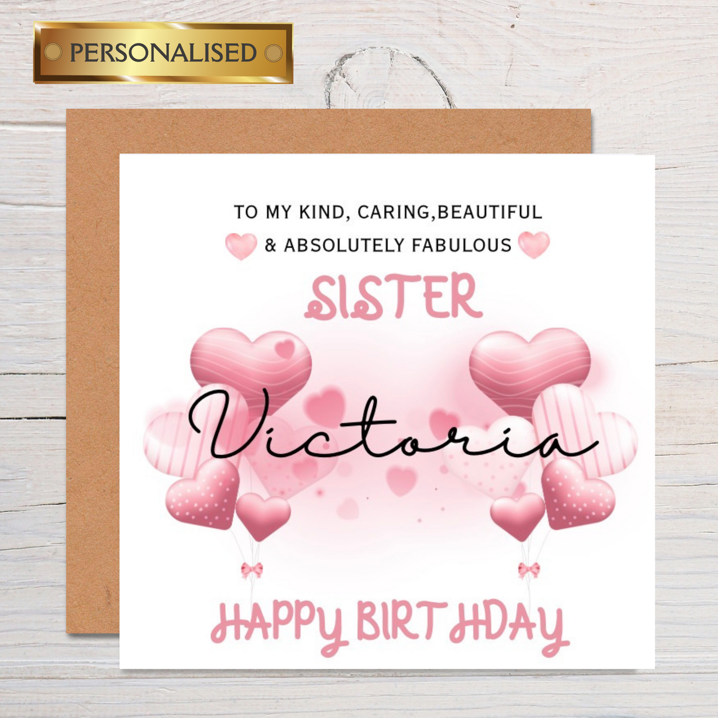 ersonalised Female Relation Birthday Card | Custom Name & Relation Greeting Card | Heart Balloon Design | Sister, Friend, Mum, Daughter