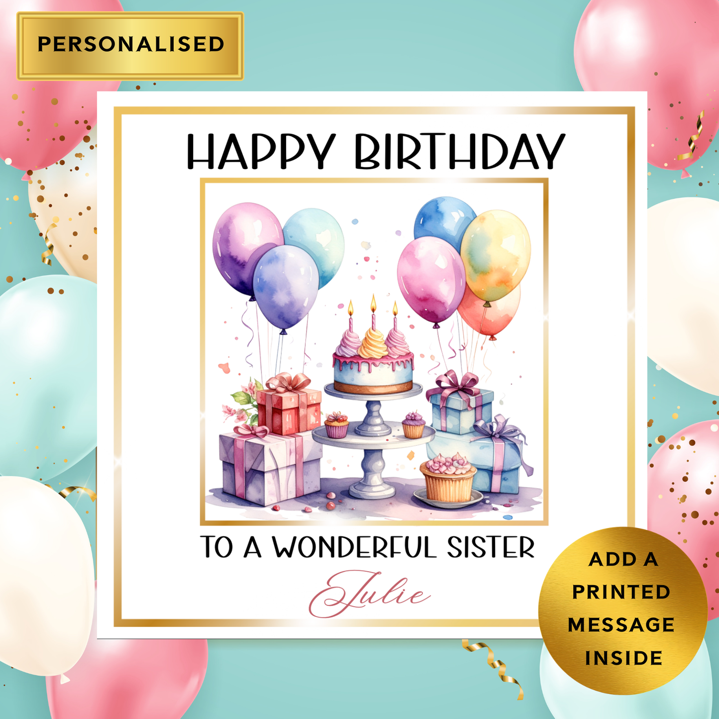 Personalised Birthday Card for Any Relative or Friend | Custom Name | Any Relationship | Beautiful Watercolour Design
