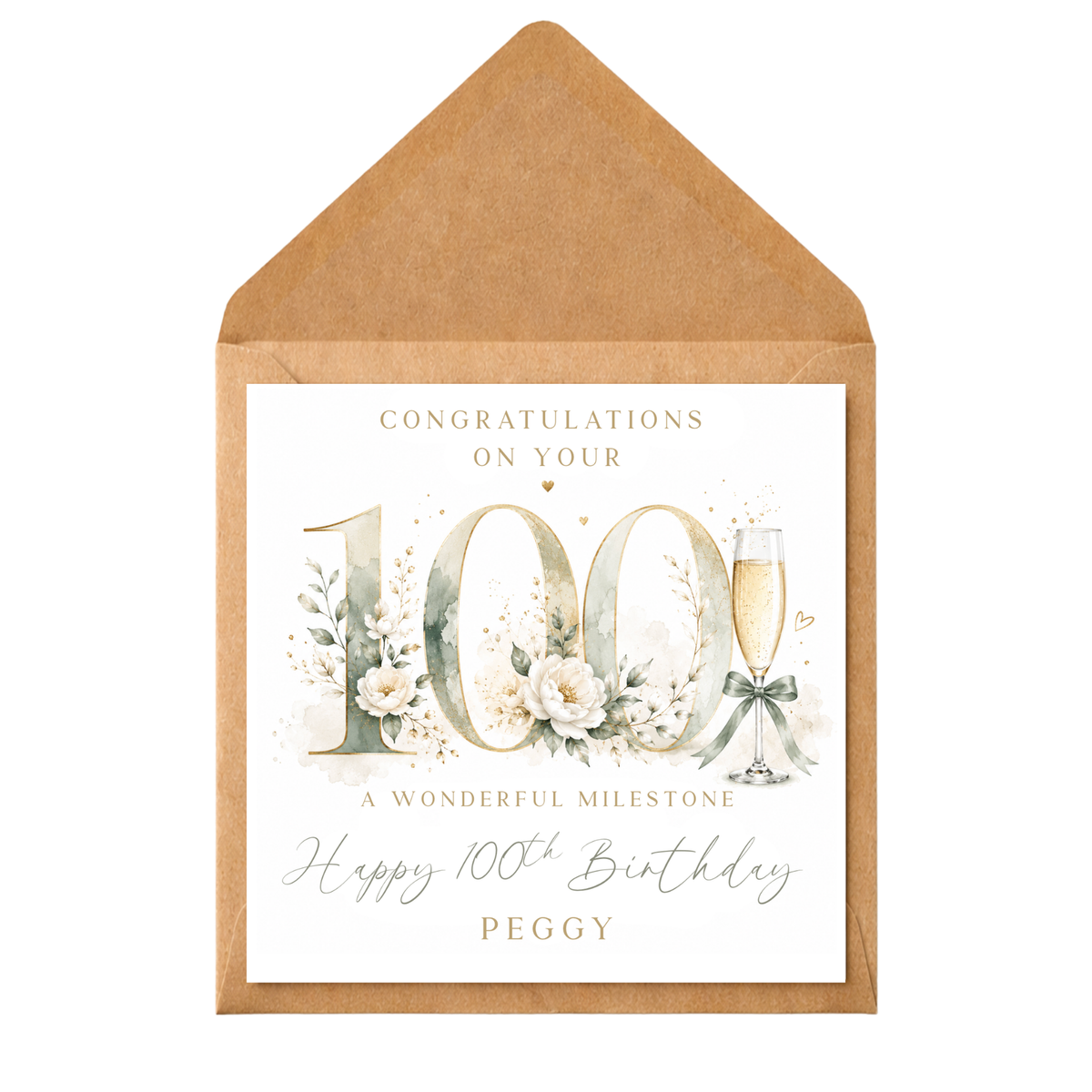 Personalised 100th Birthday Card for Her, 100 Birthday Card, Centenary Birthday Card, Custom Name, Mum Nan Grandma Great Grandma Card