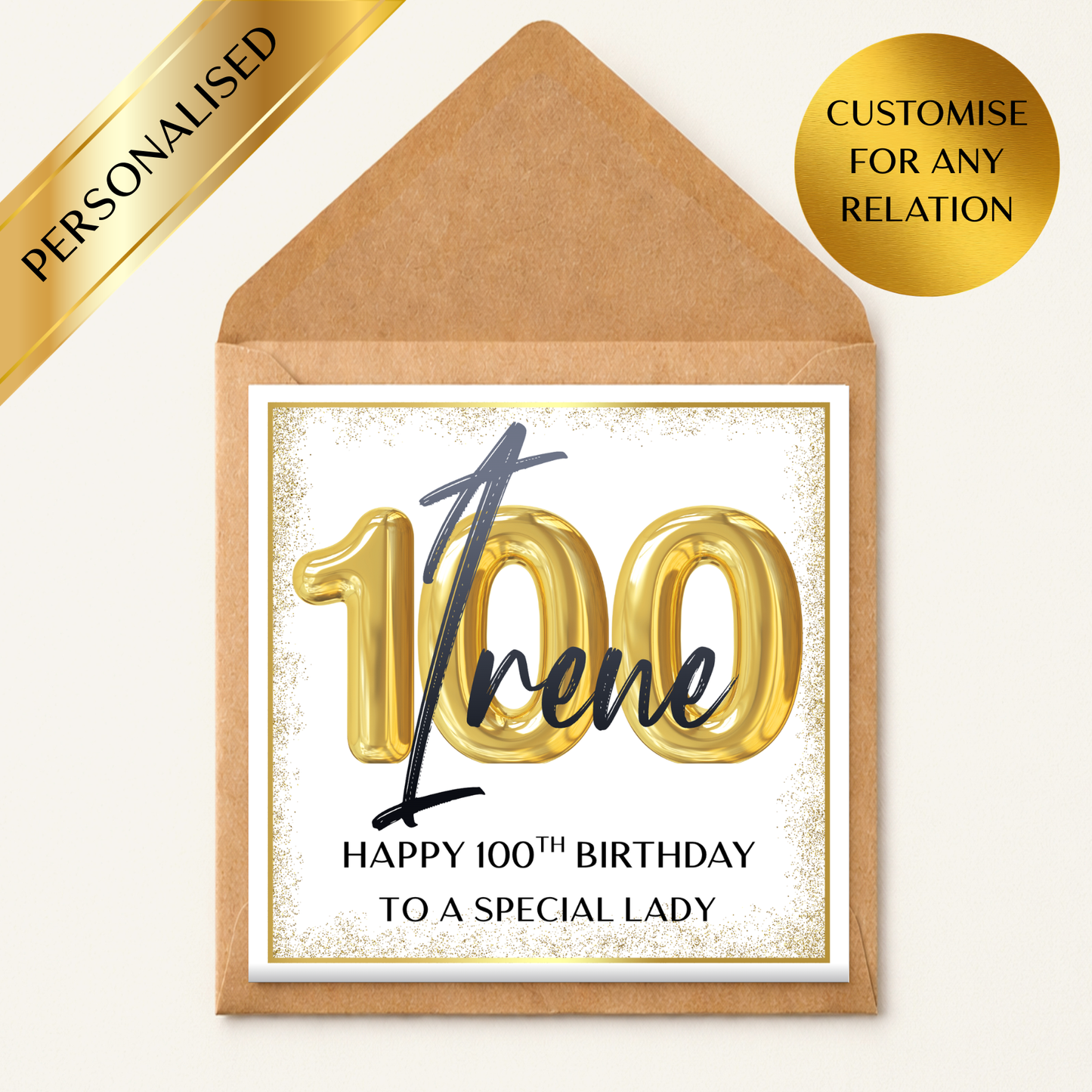 Personalised 100th Birthday Card, Custom Name 100th Birthday Card, Luxury Gold 100 Birthday Card, Any Relation 100th Card, Centenary Birthday