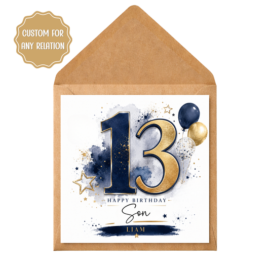Personalised 13th Birthday Card for Son | Custom Name & Relation | 13th Birthday Card Boy | Teen Birthday Card | Age 13 Card