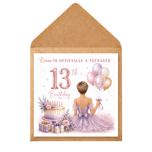 Personalised 13th Birthday Card | Teenager Birthday Card | Custom Name Card | Pink Floral Birthday Card | Girl Birthday Card