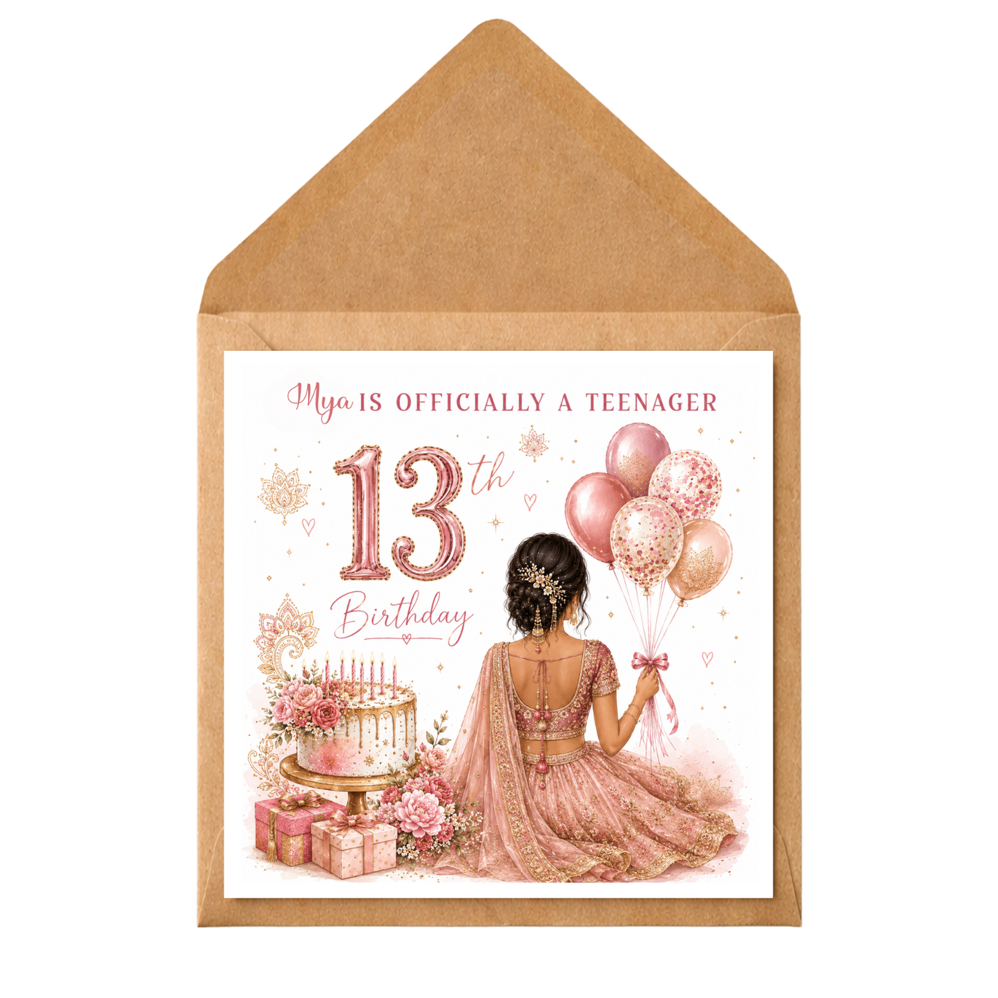 Personalised 13th Birthday Card | Teenager Birthday Card | Custom Name Card | Pink Floral Birthday Card | Girl Birthday Card
