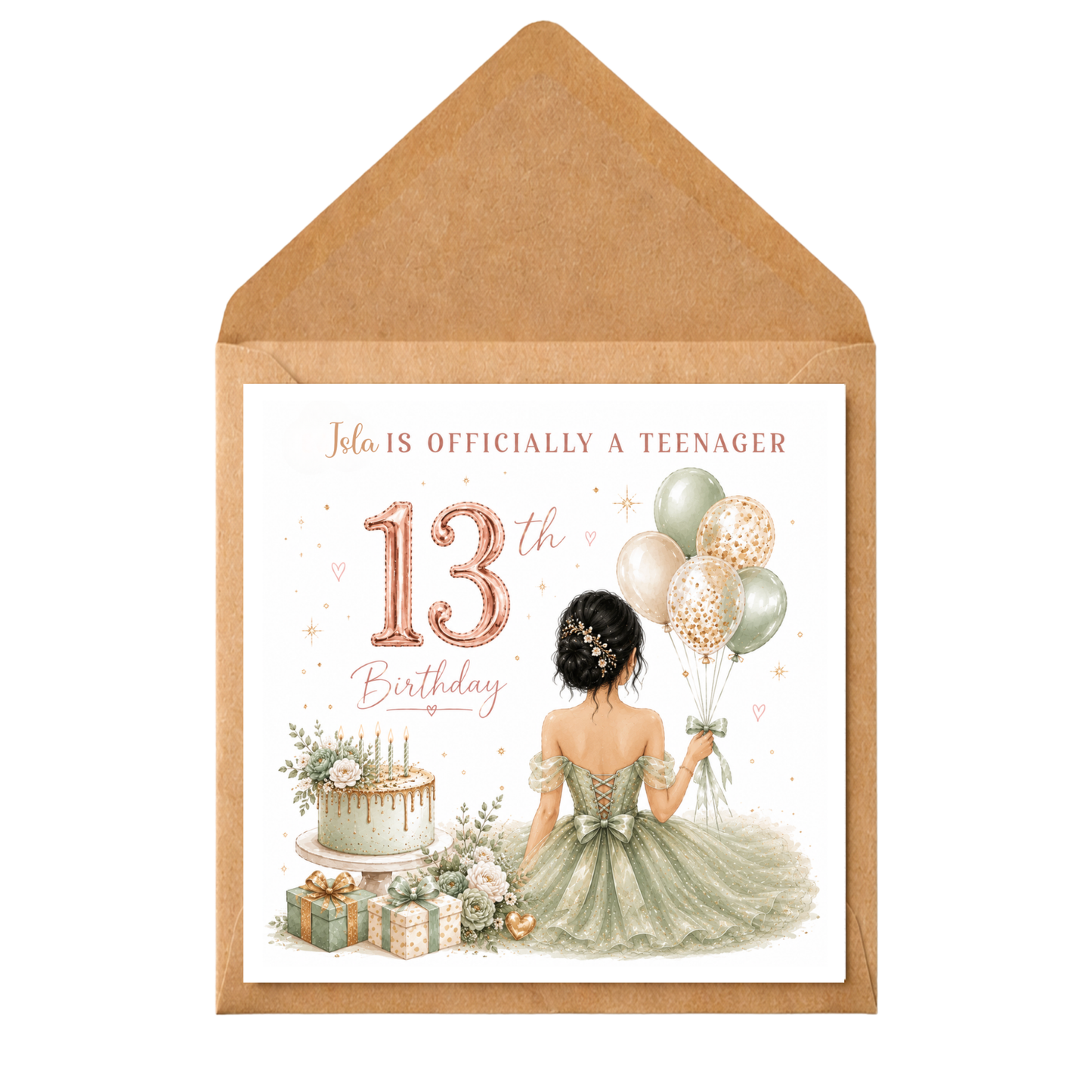 Personalised 13th Birthday Card | Teenager Birthday Card | Custom Name Card | Pink Floral Birthday Card | Girl Birthday Card