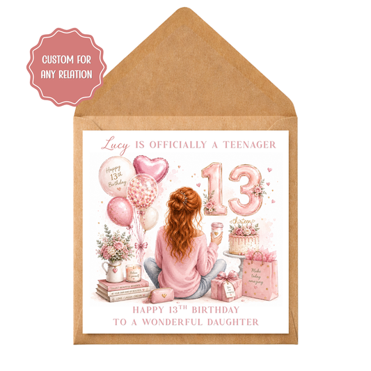 Personalised 13th Birthday Card for her | Officially a Teenager Card | Granddaughter Daughter Birthday Card | Custom Name Age 13 Girl Card