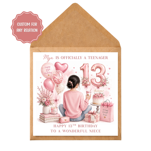 Personalised 13th Birthday Card for her | Officially a Teenager Card | Granddaughter Daughter Birthday Card | Custom Name Age 13 Girl Card