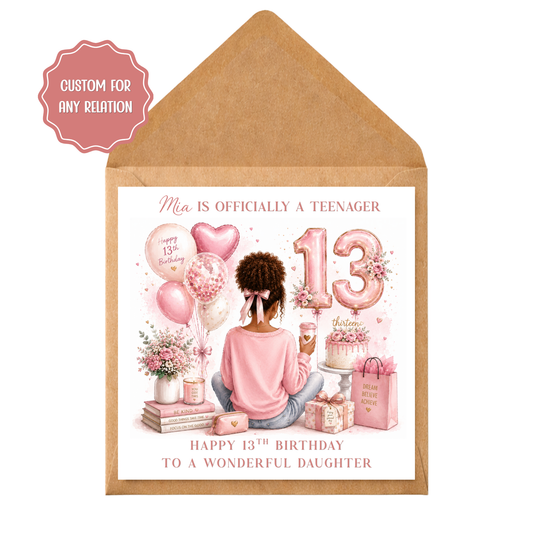 Personalised 13th Birthday Card for her | Officially a Teenager Card | Granddaughter Daughter Birthday Card | Custom Name Age 13 Girl Card