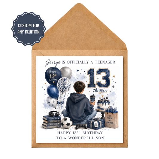 Personalised 13th Birthday Card for Son | Officially a Teenager Card | Custom Name 13th Birthday Card | Teen Boy Birthday Card