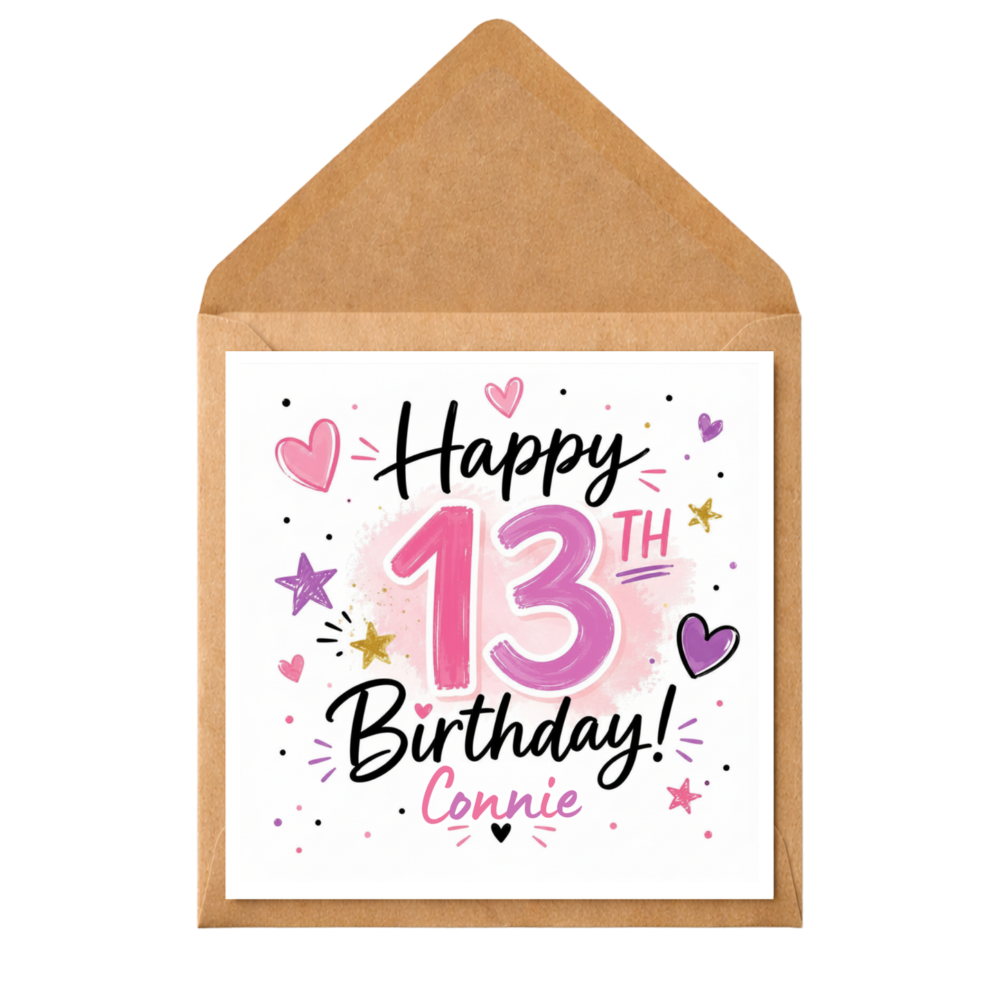 Personalised 13th Birthday Card for Girl | Custom Name Age 13 Birthday Card | Pink Teenage Birthday Card | Daughter Granddaughter Niece