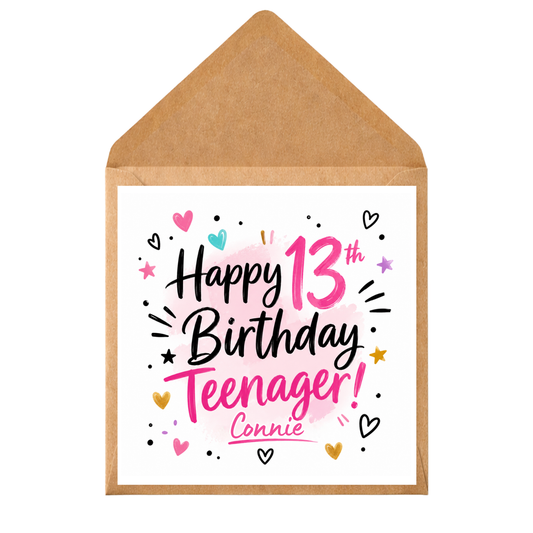 Personalised 13th Birthday Card for Girl | Custom Name Age 13 Birthday Card | Pink Teenage Birthday Card | Daughter Granddaughter Niece