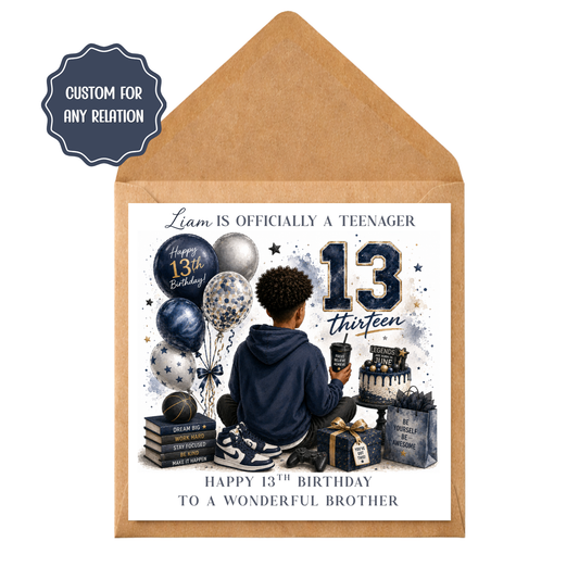 Personalised 13th Birthday Card for Son | Officially a Teenager Card | Custom Name 13th Birthday Card | Teen Boy Birthday Card