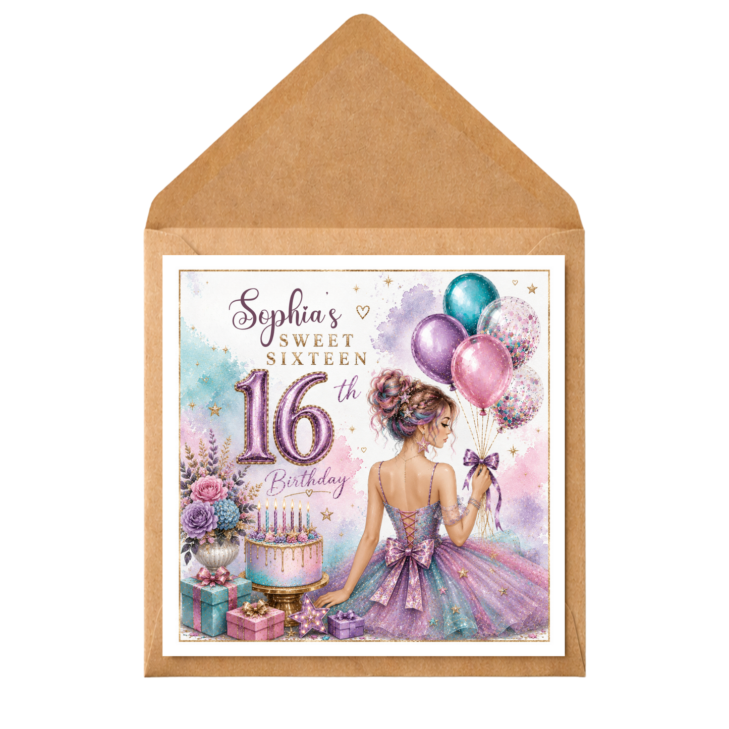 Personalised 16th Birthday Card | Sweet Sixteen Birthday Card | Birthday Card for Girl | Any Name Card | Teen Birthday Card