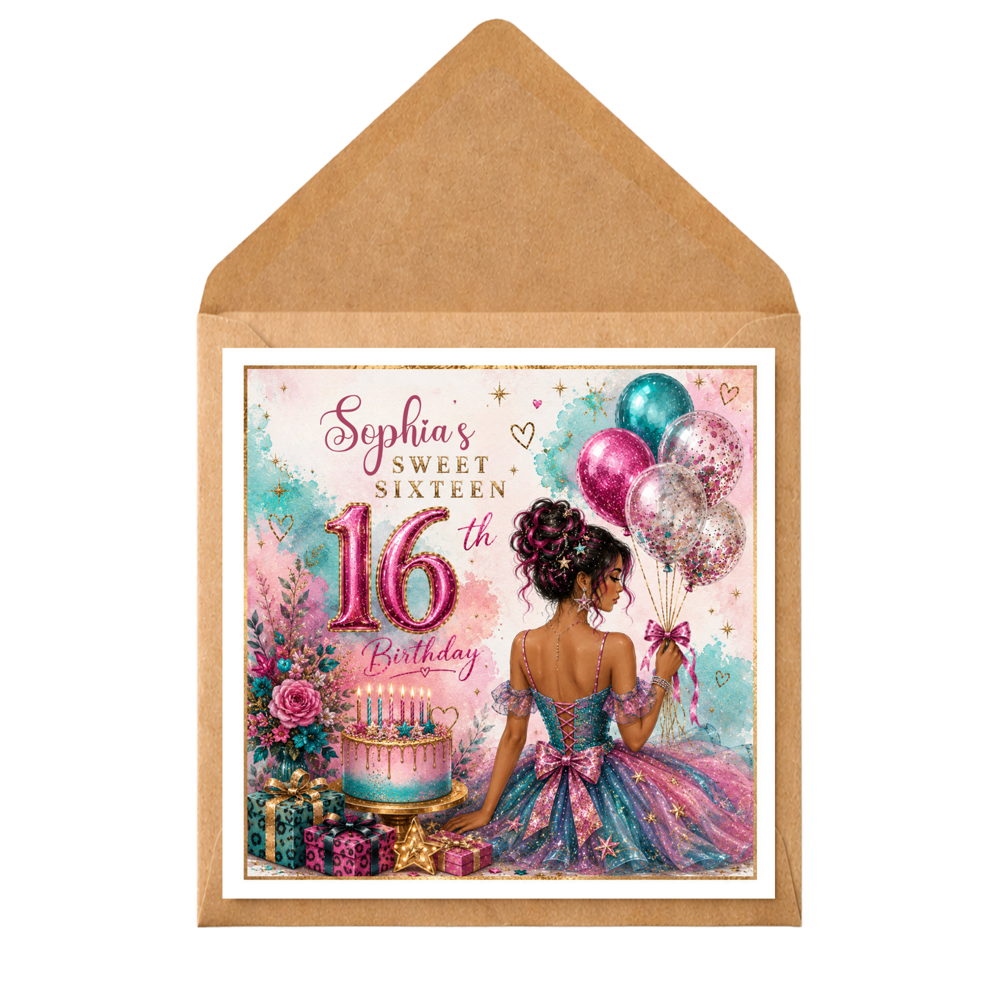 Personalised 16th Birthday Card | Sweet Sixteen Birthday Card | Birthday Card for Girl | Any Name Card | Teen Birthday Card