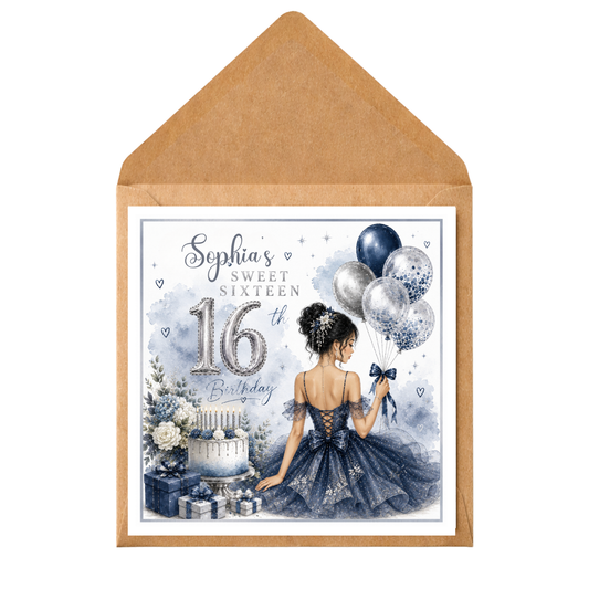 Personalised 16th Birthday Card | Sweet Sixteen Birthday Card | Birthday Card for Girl | Any Name Card | Teen Birthday Card