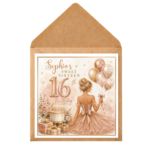 Personalised 16th Birthday Card | Sweet Sixteen Birthday Card | Birthday Card for Girl | Any Name Card | Teen Birthday Card