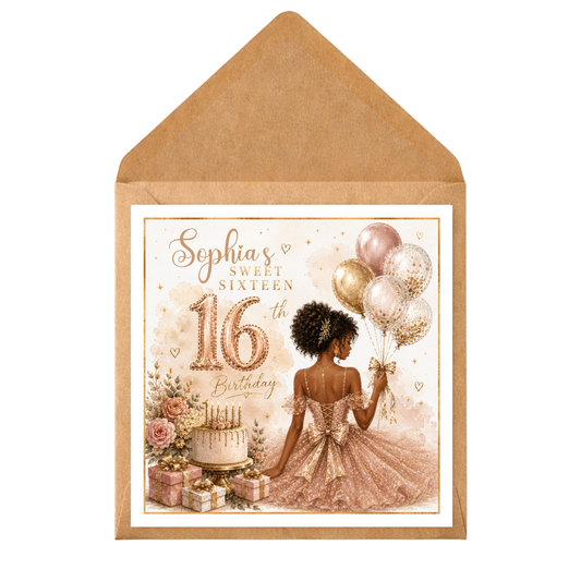 Personalised 16th Birthday Card | Sweet Sixteen Birthday Card | Birthday Card for Girl | Any Name Card | Teen Birthday Card