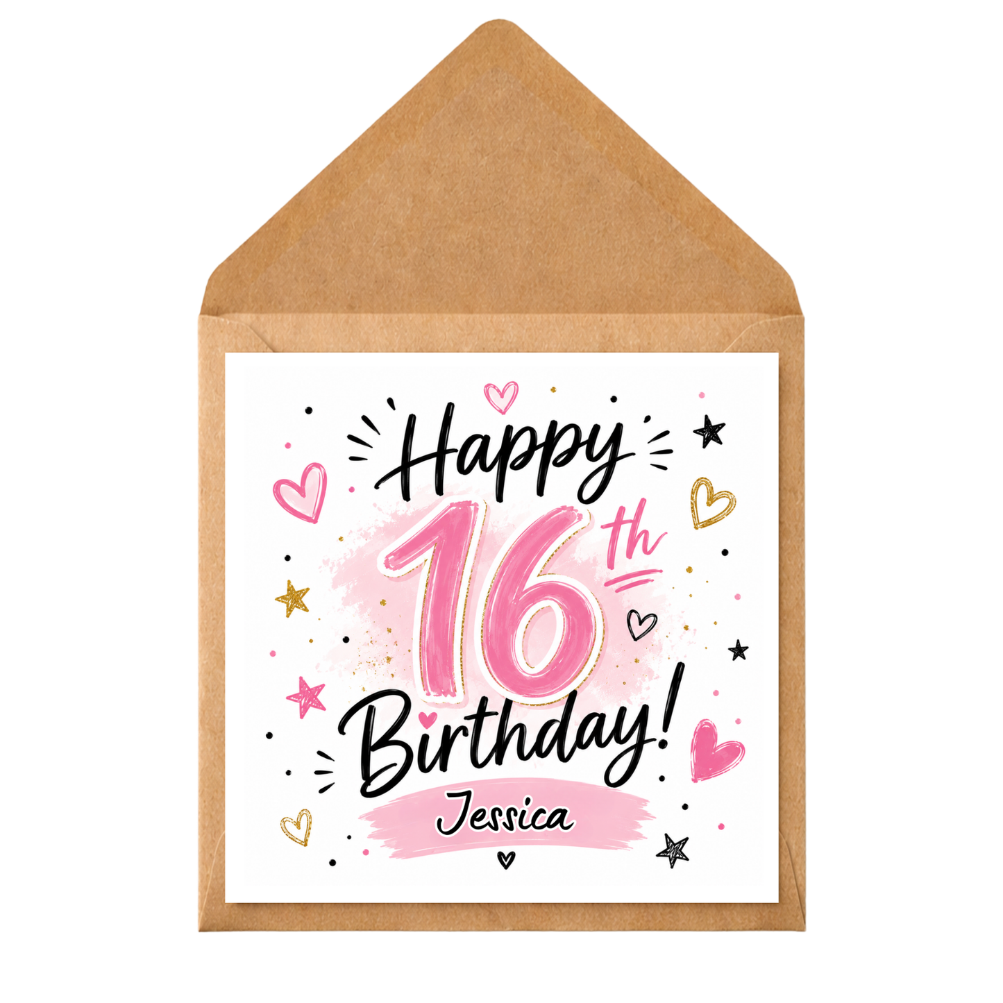 Personalised 16th Birthday Card for Her | Sweet 16 Birthday Card | Custom Name Sixteenth Birthday Card | Pink Birthday Card Girl