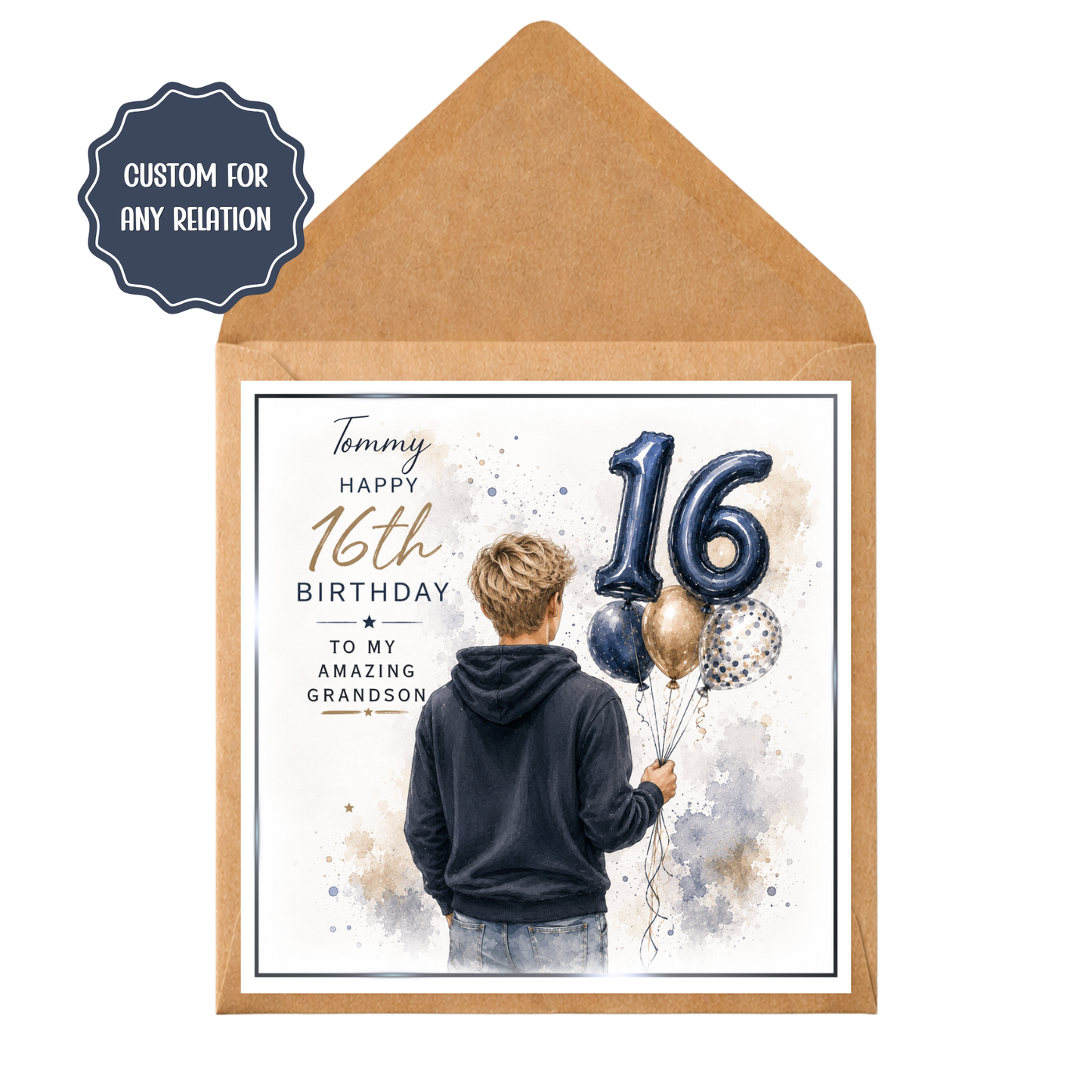 Personalised 16th Birthday Card for Son, Custom 16th Birthday Card, Teenage Boy Birthday Card, 16th Birthday Son, Any Relation Card