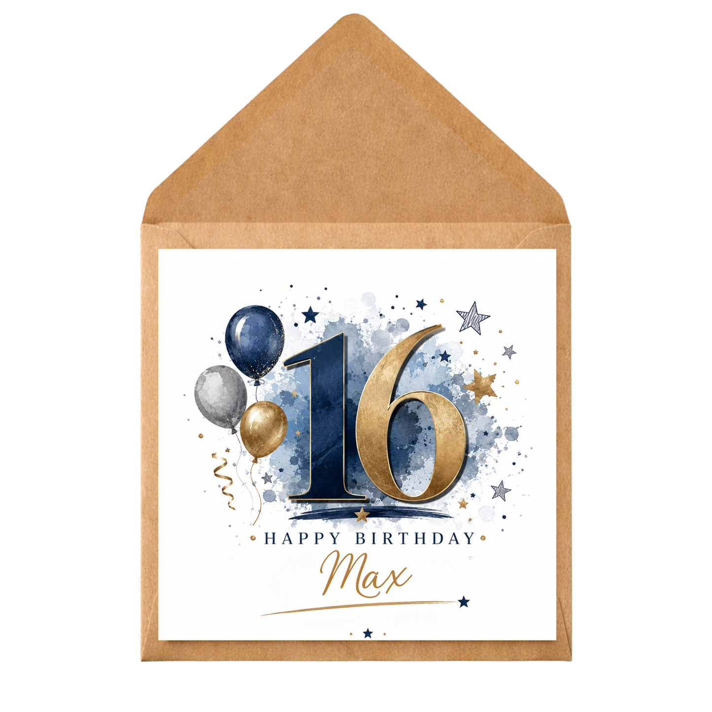 Personalised 16th Birthday Card for Boy | Custom Age Birthday Card | Blue & Gold Birthday Card | Son Grandson Nephew | Any Age