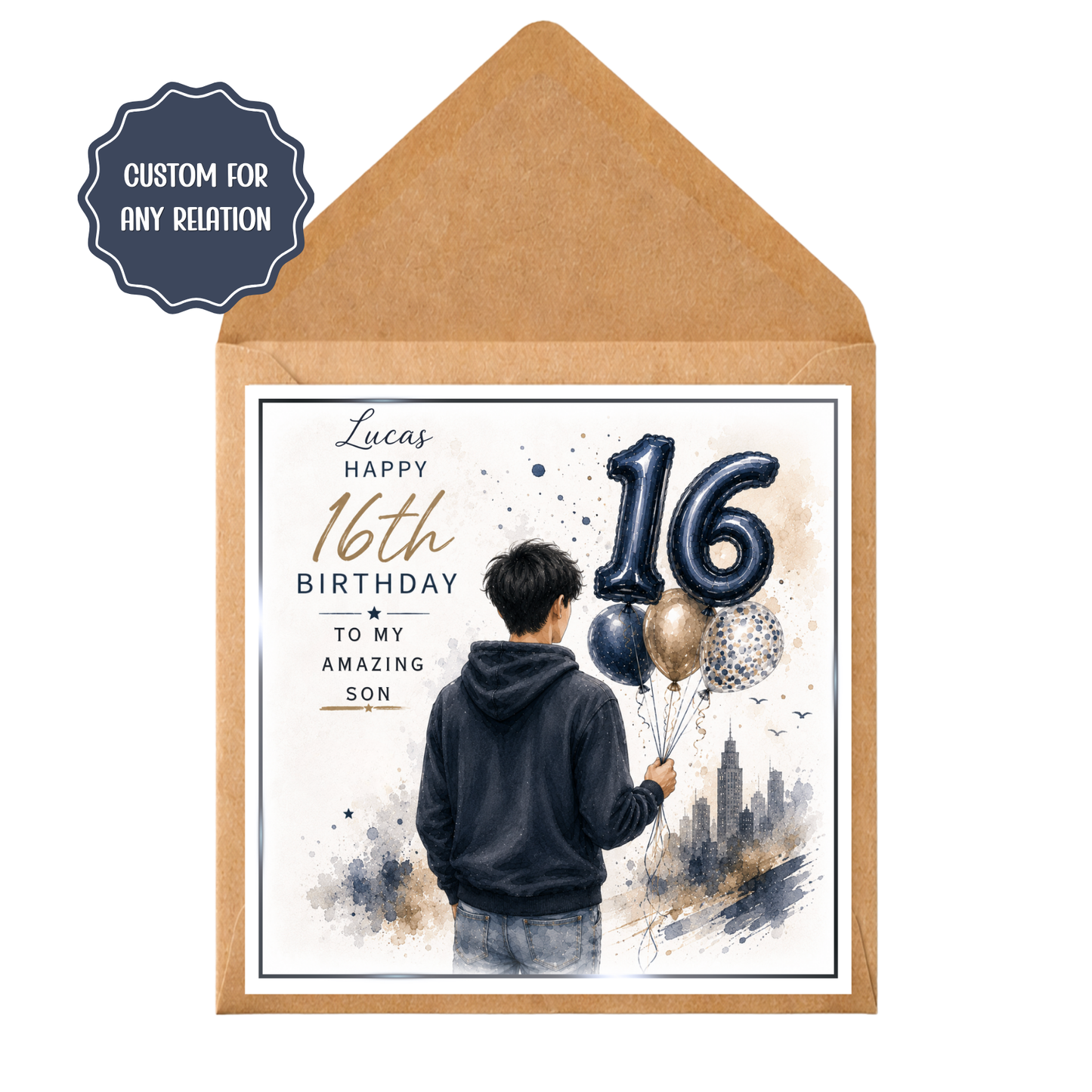 Personalised 16th Birthday Card for Son, Custom 16th Birthday Card, Teenage Boy Birthday Card, 16th Birthday Son, Any Relation Card