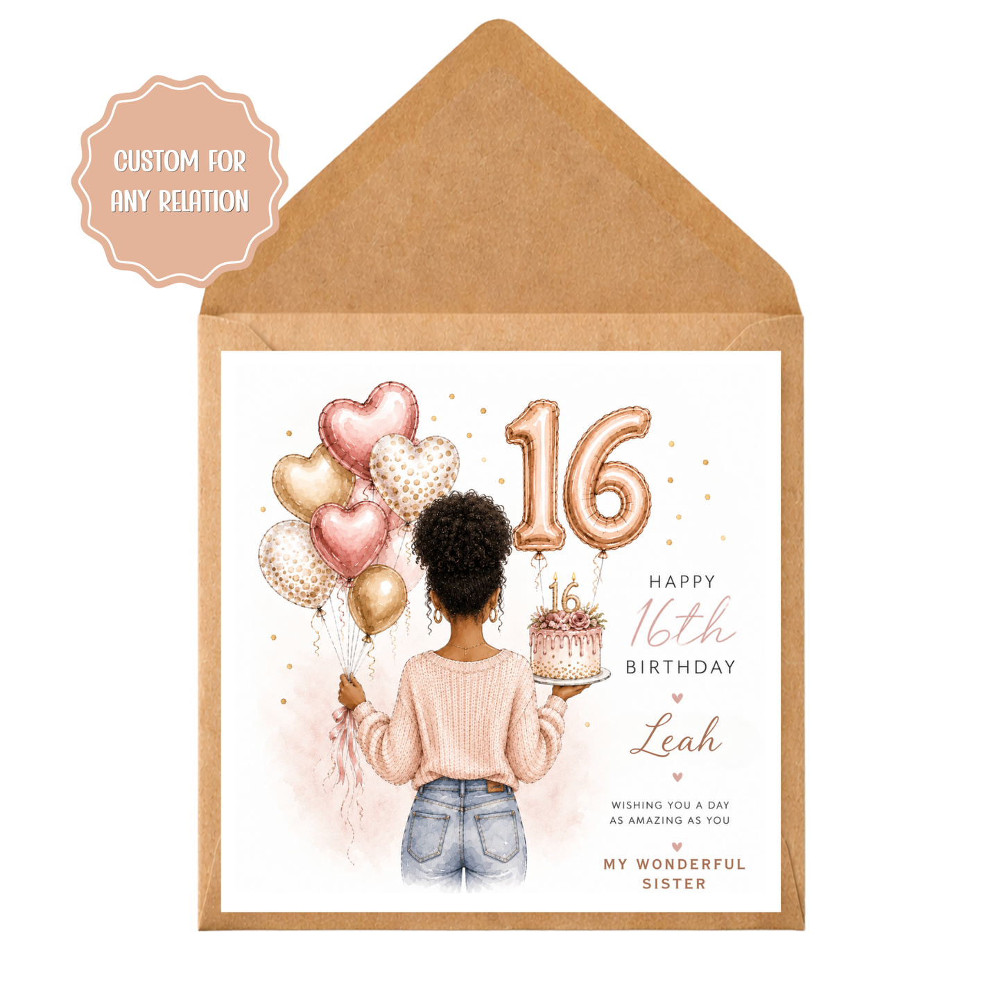 Personalised 16th Birthday Card for Daughter, Sweet 16 Birthday Card, Custom Birthday Card for Teenage Girl, Any Relation