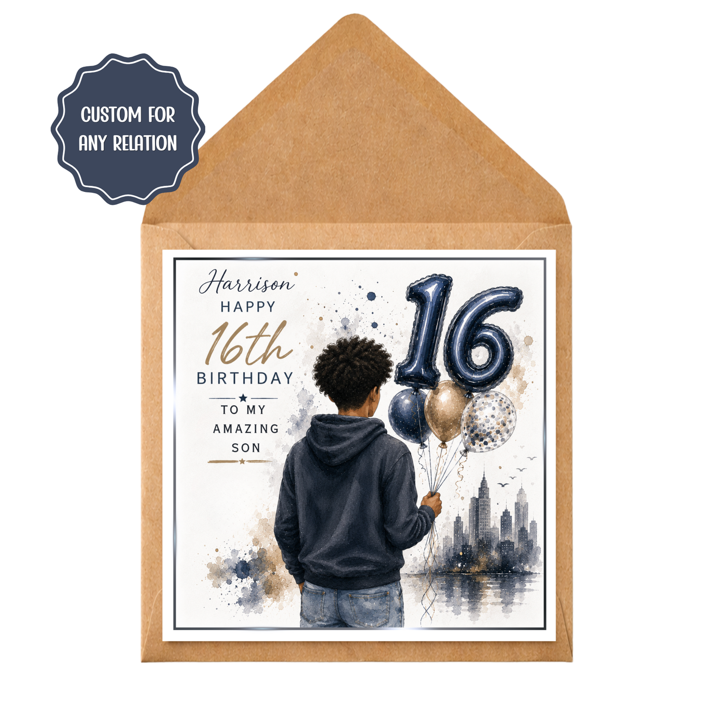 Personalised 16th Birthday Card for Son, Custom 16th Birthday Card, Teenage Boy Birthday Card, 16th Birthday Son, Any Relation Card