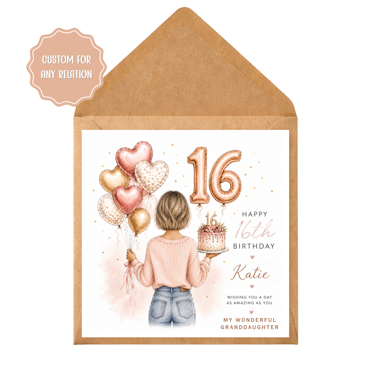 Personalised 16th Birthday Card for Daughter, Sweet 16 Birthday Card, Custom Birthday Card for Teenage Girl, Any Relation