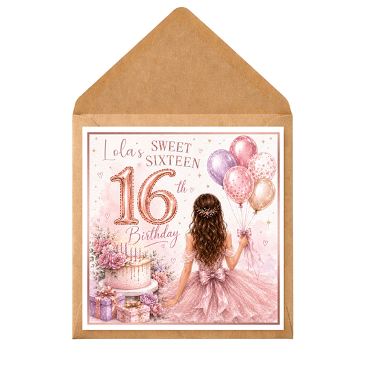Personalised Sweet 16 Birthday Card for Daughter | Custom Name Birthday Card | Pink Rose Gold 16th Birthday Card for Her | Special Sixteenth Card