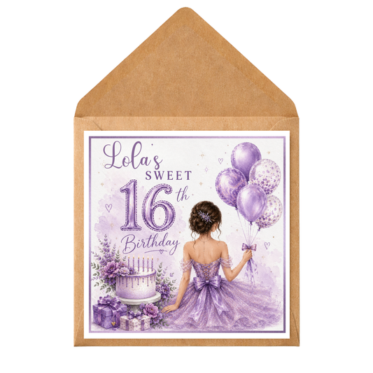 Personalised 16th Birthday Card for Her | Sweet Sixteen Card | Purple Birthday Card | Daughter Granddaughter Niece