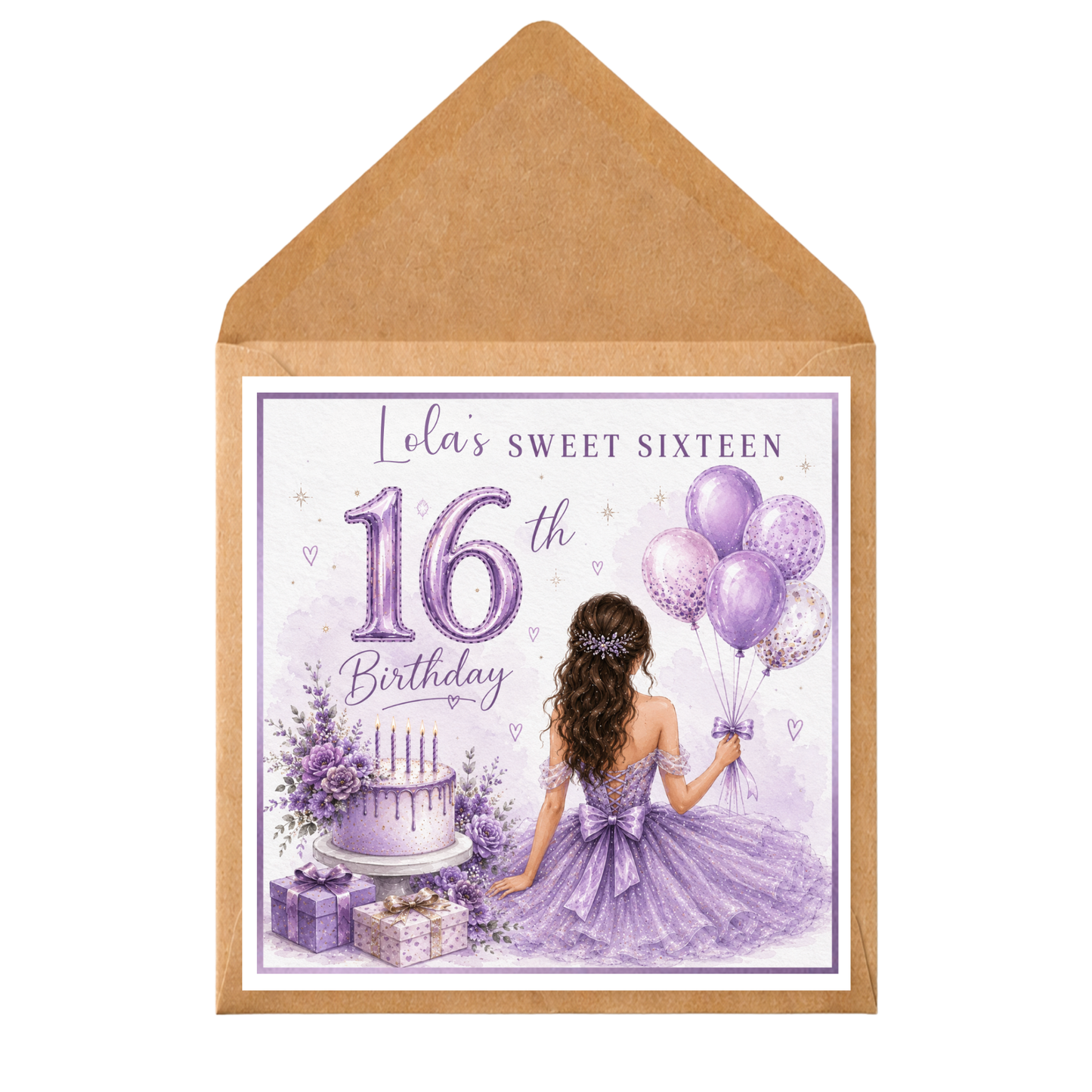 Personalised 16th Birthday Card for Her | Sweet Sixteen Card | Purple Birthday Card | Daughter Granddaughter Niece