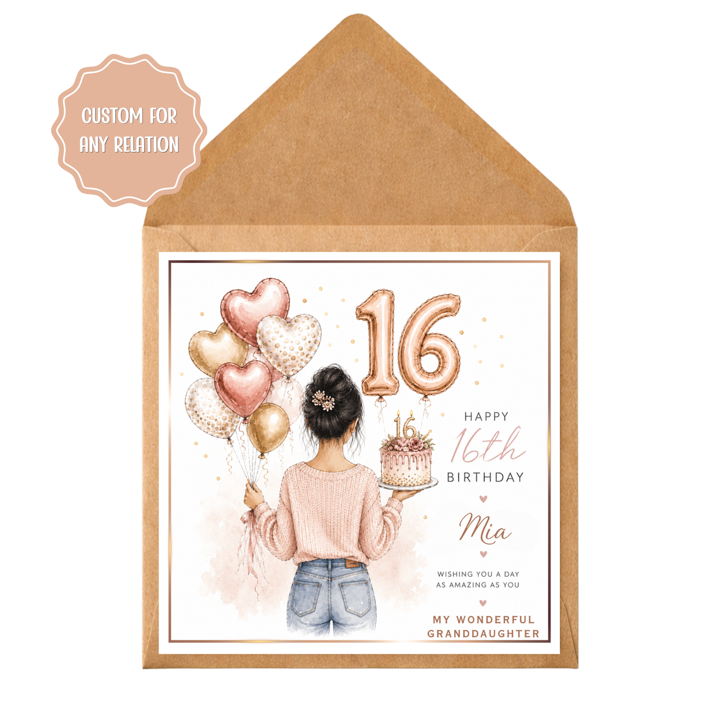Personalised 16th Birthday Card for Daughter, Sweet 16 Birthday Card, Custom Birthday Card for Teenage Girl, Any Relation