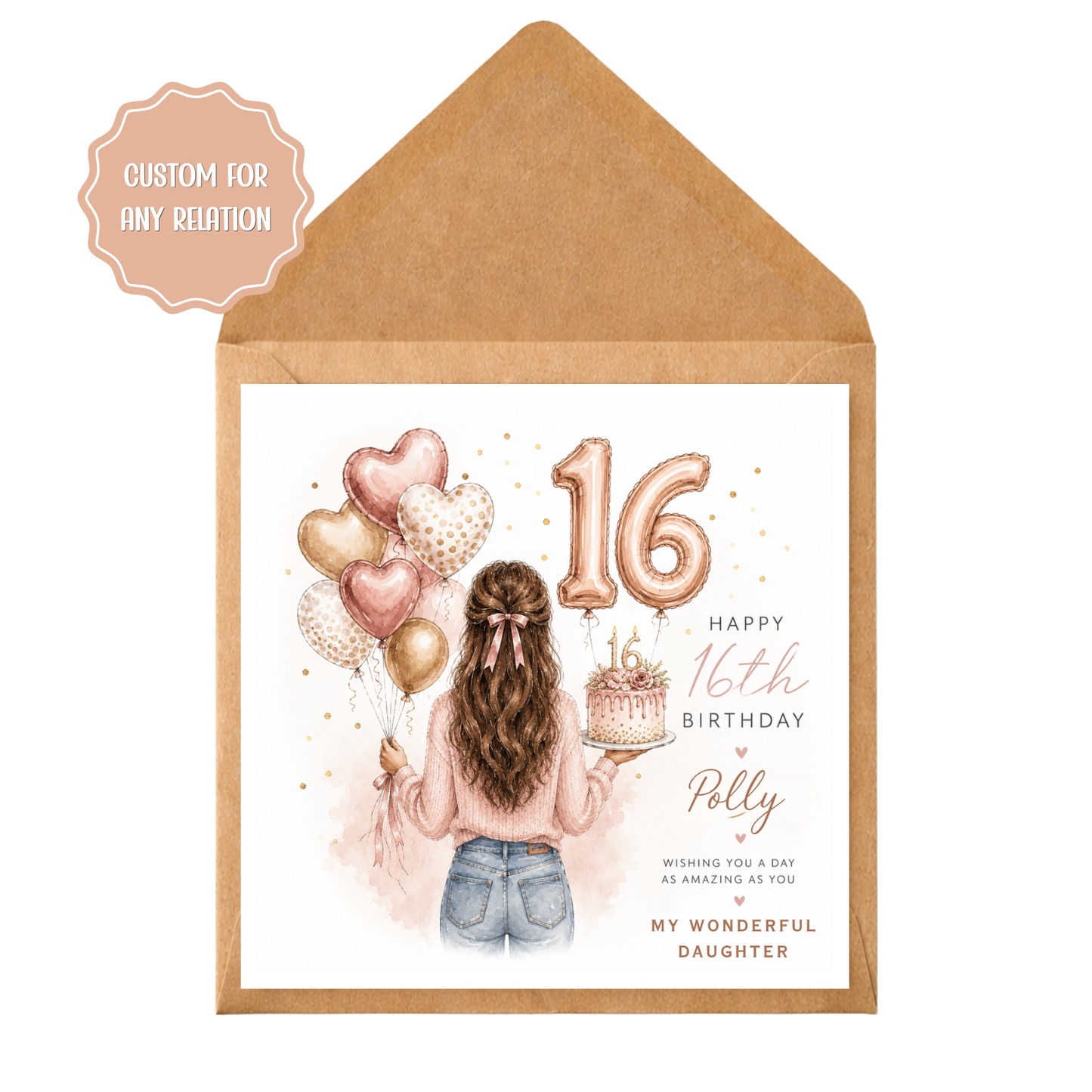 Personalised 16th Birthday Card for Daughter, Sweet 16 Birthday Card, Custom Birthday Card for Teenage Girl, Any Relation