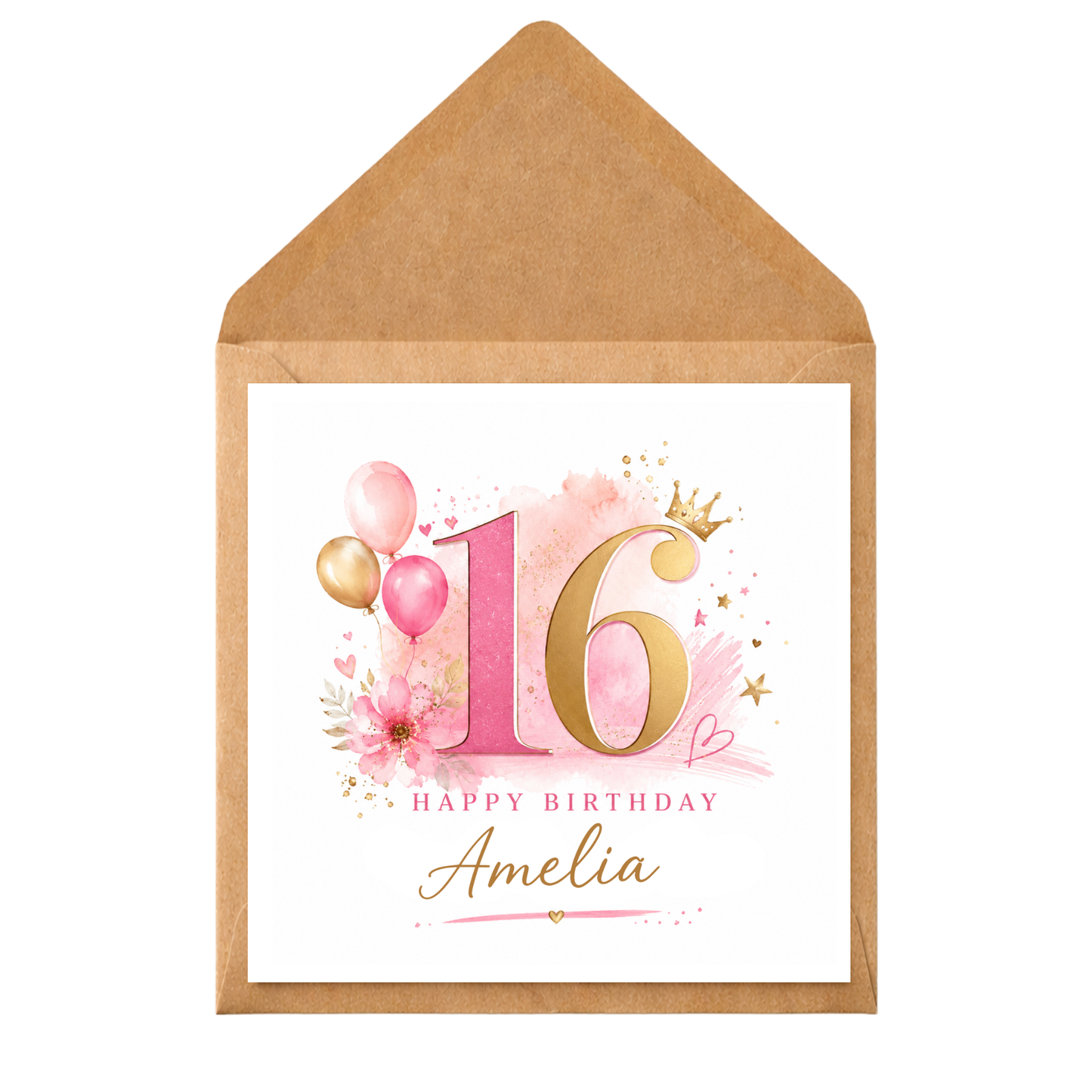 Personalised 16th Birthday Card | Sweet 16 Birthday Card for Her | Custom Age Birthday Card | Pink & Gold Birthday Card | Any Age