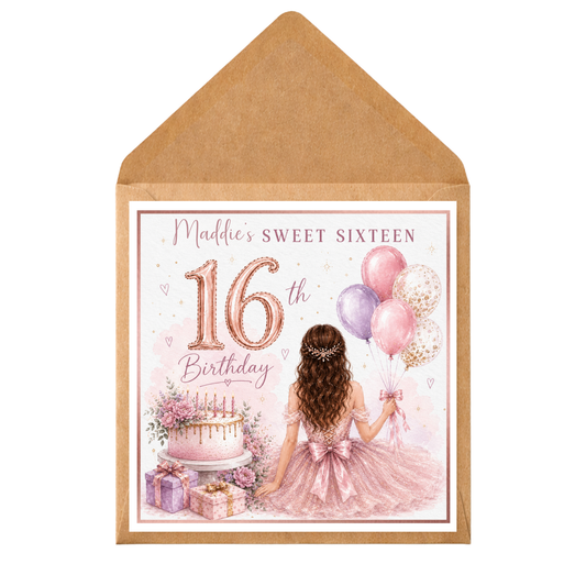Personalised Sweet 16 Birthday Card for Daughter | Custom Name Birthday Card | Pink Rose Gold 16th Birthday Card for Her | Special Sixteenth Card