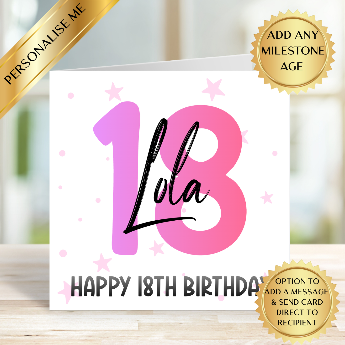 Personalised Milestone Birthday Card | Custom Name & Any Age Milestone Card | Pink Birthday Card for Her | Personalised Birthday Card