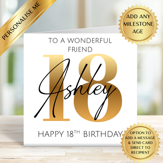 Personalised Milestone Birthday Card for Him | Any Age Custom Name | Modern Gold 18th 21st 30th 40th 50th 60th 70th 80th Birthday Card