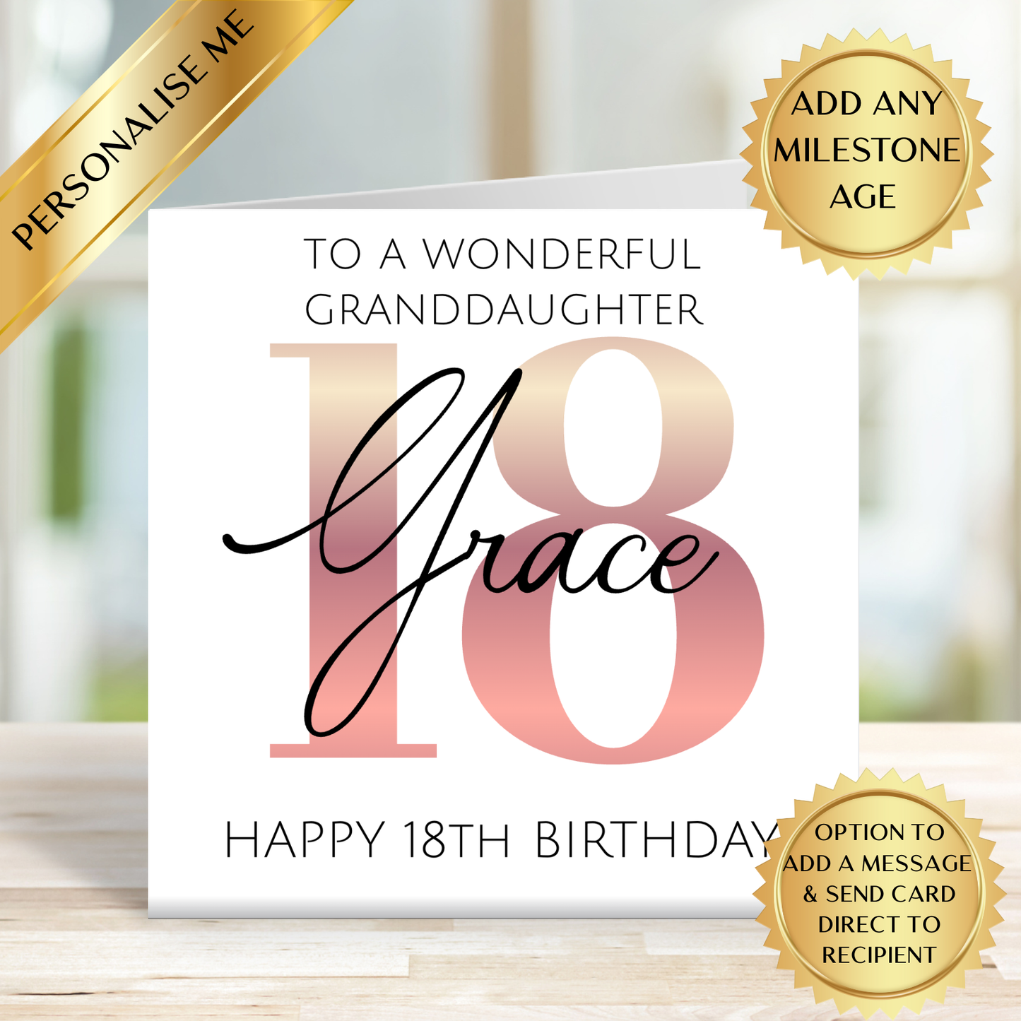 Personalised Milestone Birthday Card | Custom Name & Any Age Milestone Card | Rose Gold Birthday Card for Her | Personalised Birthday Card