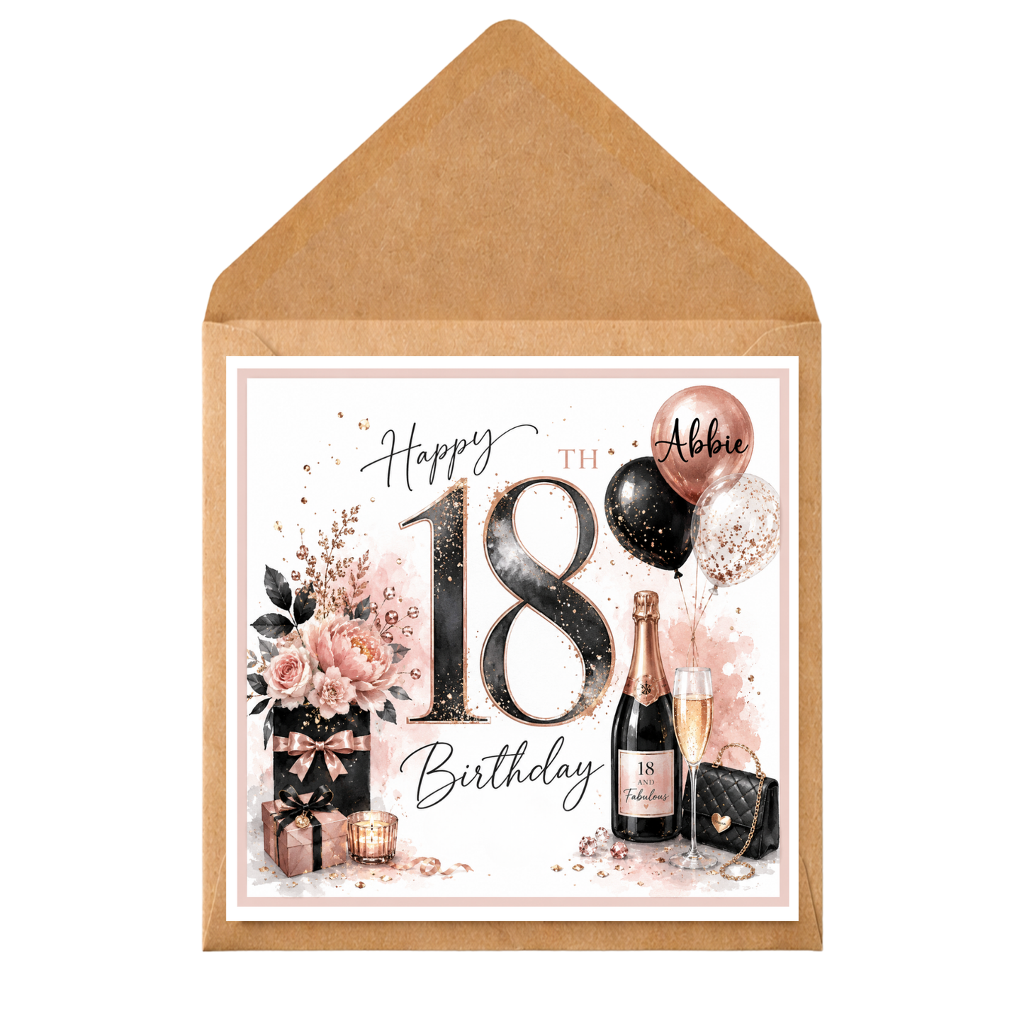 Personalised 18th Birthday Card for Her | Luxury Rose Gold Birthday Card | Custom Name Card | Daughter Sister Friend Granddaughter