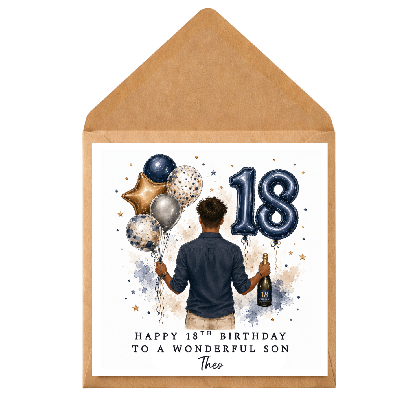 Personalised 18th Birthday Card for Son | 18th Birthday Card for Him | Custom Son Birthday Card | Blue Balloon Birthday Card