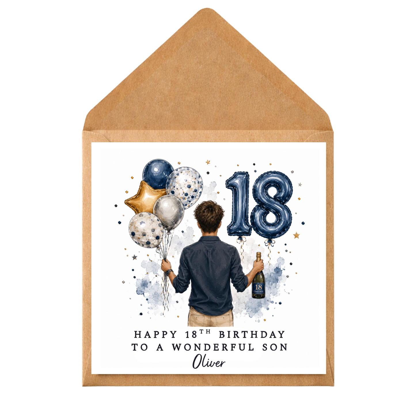 Personalised 18th Birthday Card for Son | 18th Birthday Card for Him | Custom Son Birthday Card | Blue Balloon Birthday Card