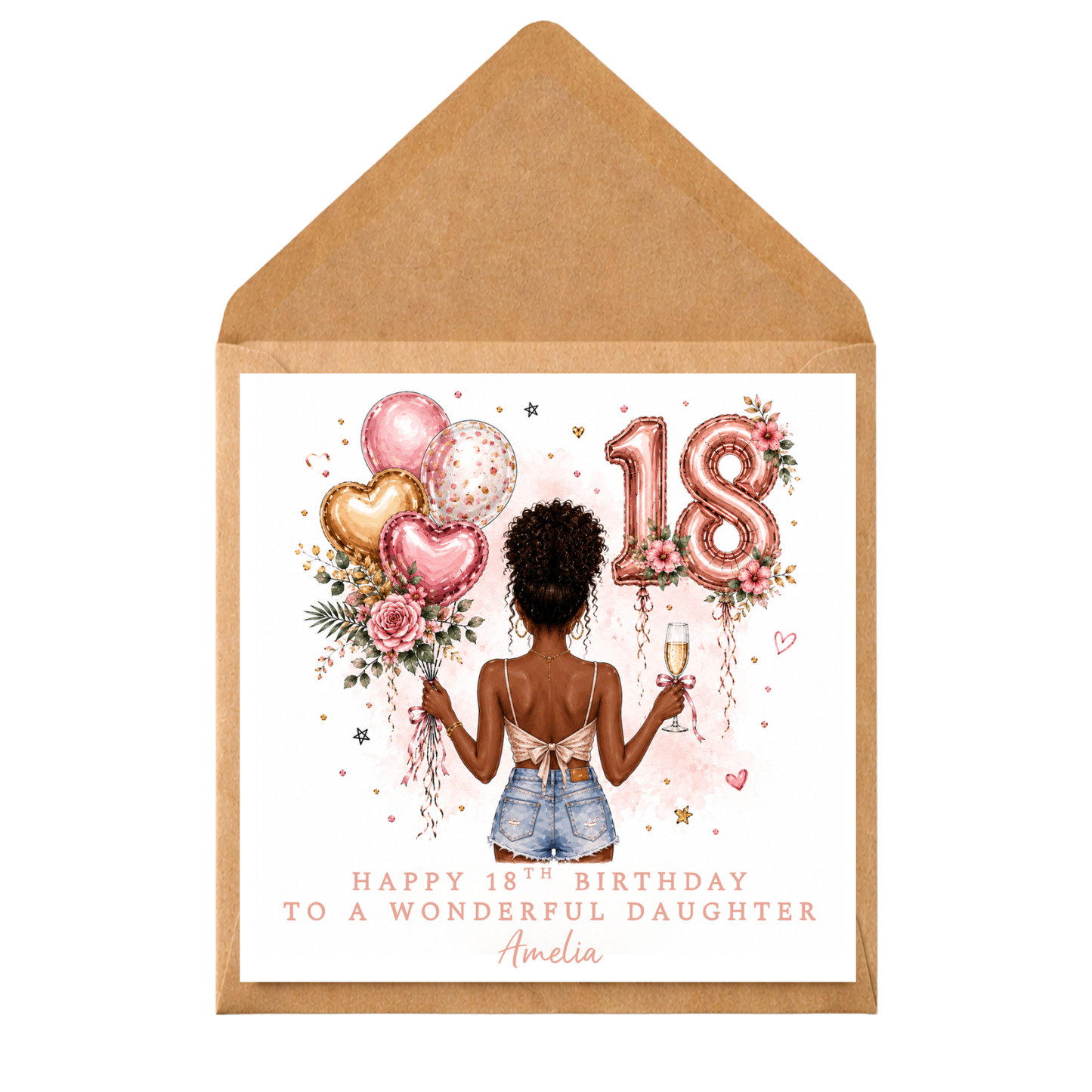 Personalised 18th Birthday Card for her | Pink 18th Birthday Card | Custom Birthday Card for Her | Floral Balloon Card | Daughter Sister