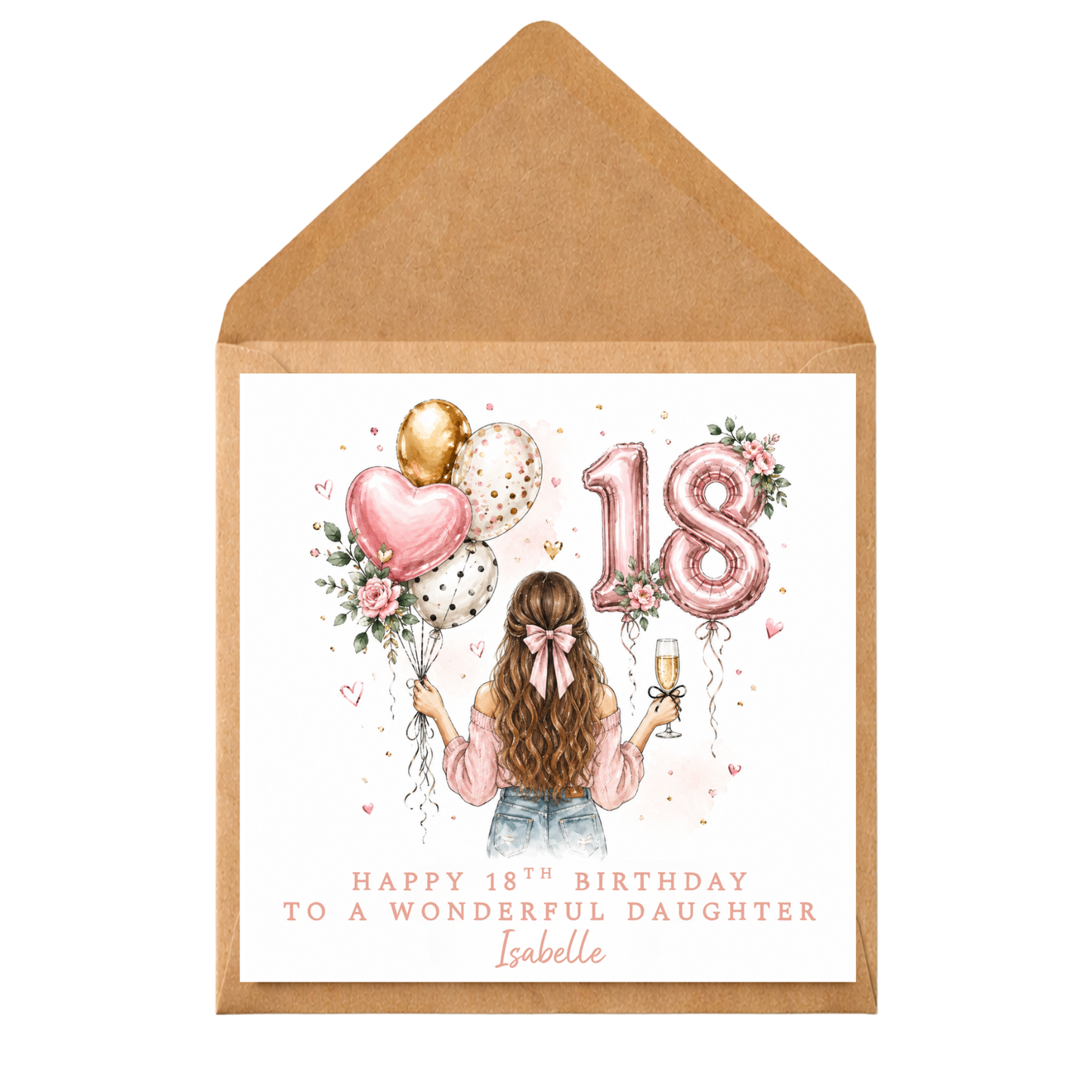 Personalised 18th Birthday Card for her | Pink 18th Birthday Card | Custom Birthday Card for Her | Floral Balloon Card | Daughter Sister