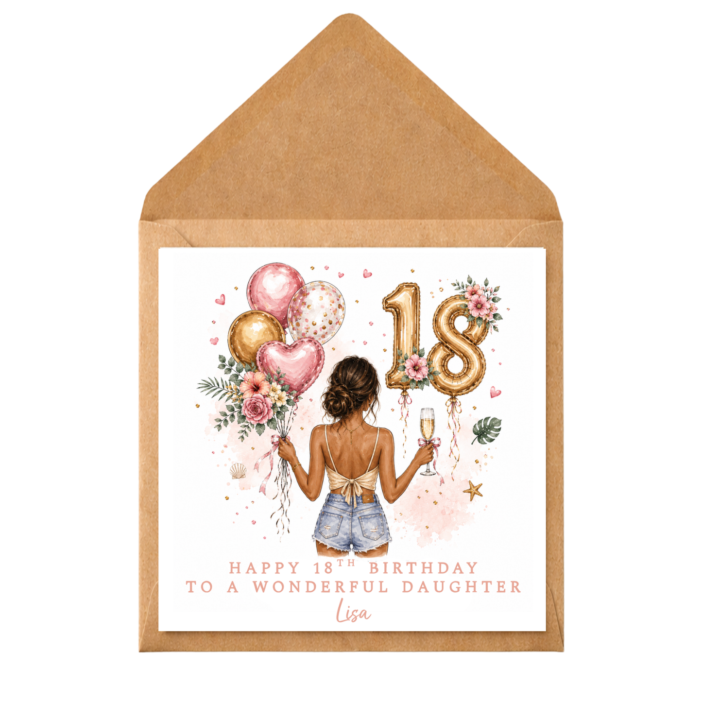Personalised 18th Birthday Card for her | Pink 18th Birthday Card | Custom Birthday Card for Her | Floral Balloon Card | Daughter Sister