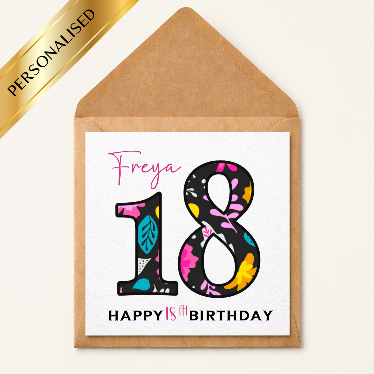 Personalised 18th Birthday Card | 18 Birthday Card | Custom Name 18th Card | Floral Number Sixteen Card | 18th Birthday Card for Girl Daughter Friend