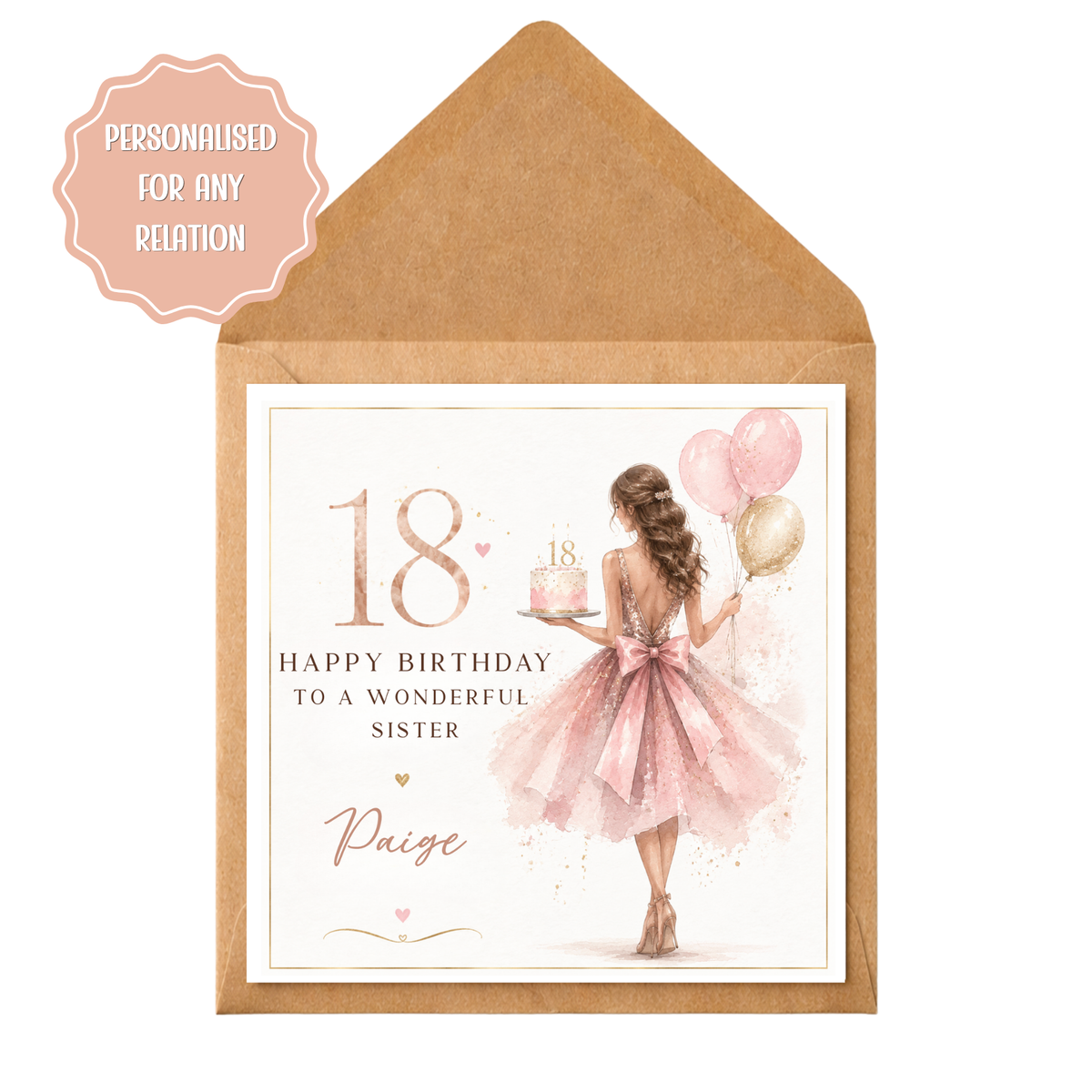 Personalised 18th Birthday Card for Her, Daughter Granddaughter Niece Sister Friend, Personalised Name, Pink 18th Birthday Card for Girl