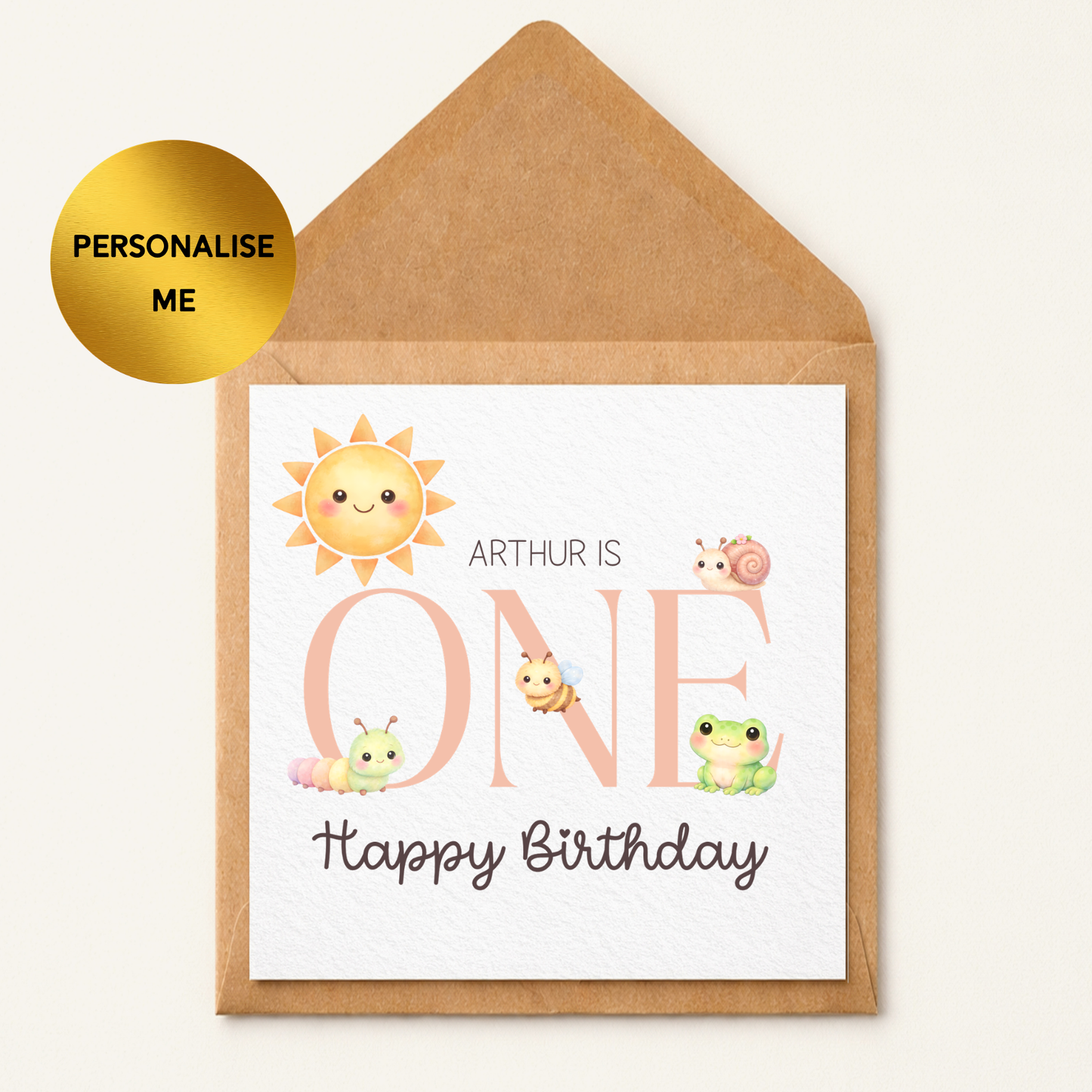 Personalised 1st Birthday Card Boy or Girl, Cute Animal First Birthday Card, Custom Name Age One Card, Kids 1st Birthday Card, Baby Birthday