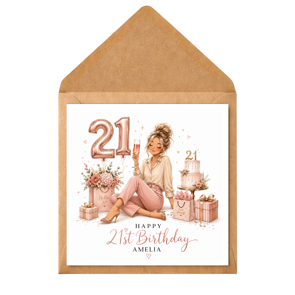 Personalised 21st Birthday Card for Her, 21st Birthday Card Daughter, Granddaughter, Sister, Niece, Friend, Custom Name Birthday Card