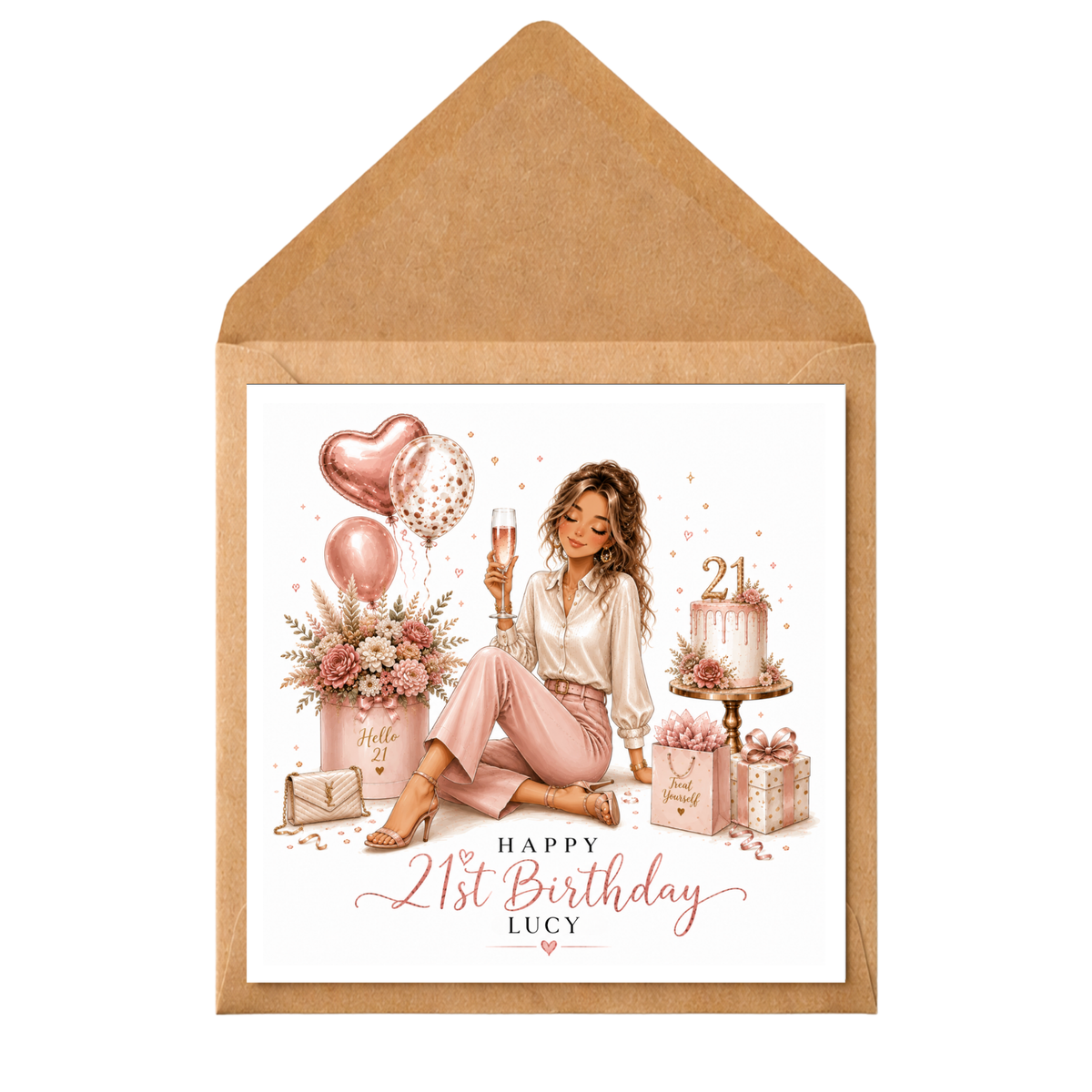 Personalised 21st Birthday Card for Her, 21st Birthday Card Daughter, Granddaughter, Sister, Niece, Friend, Custom Name Birthday Card